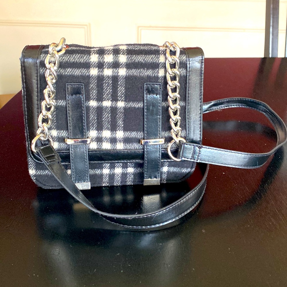 Black and white plaid crossbody